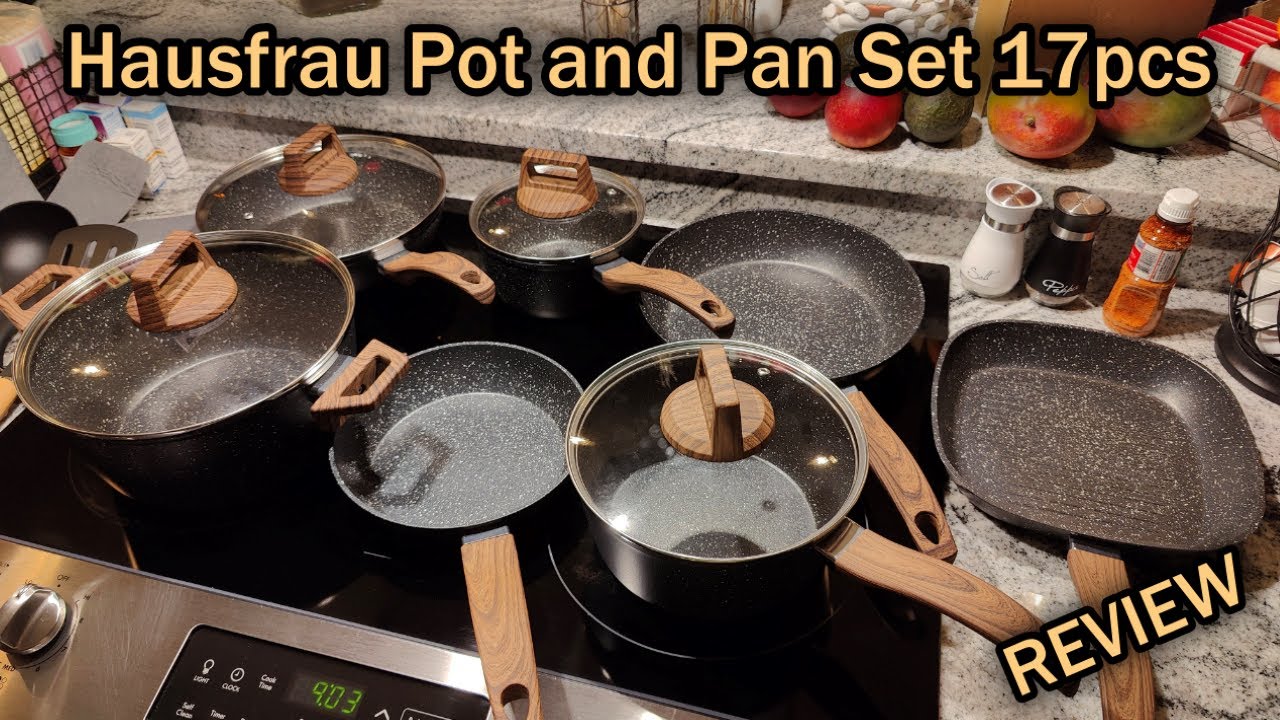 Hausfrau Pots and Pans Set Non stick, Ceramic Cookware Set Nonstick Kitchen  Cooking Set w/Frying Pan Saucepan Saute Pan Casserole, Non Toxic NO PFAS 