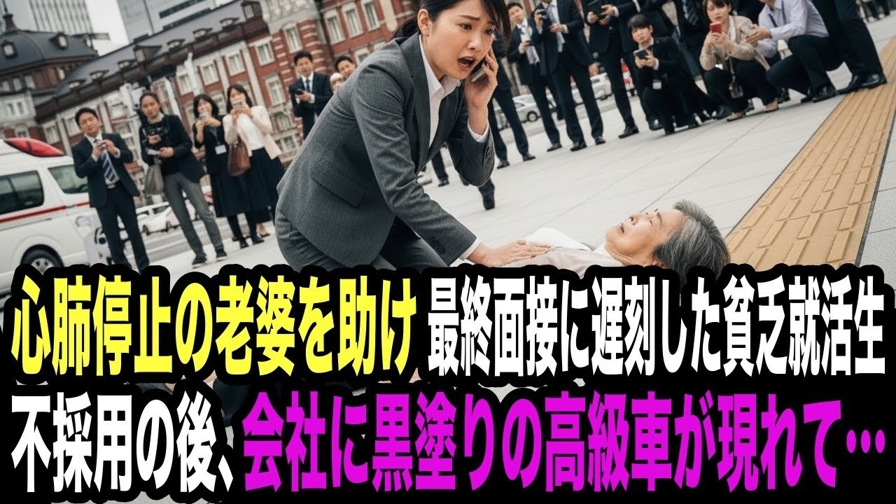 心肺停止の老婆を助けて最終面接に遅刻した貧乏就活生―不採用通知の後、会社に黒塗りの高級車が現れて・・・
