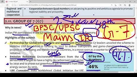 67th BPSC/UPSC 2023 Mains-G7 | 48th G7 Summit 2022 at Germany| 68th BPSC/UPSC 2023 Mains IR-Current