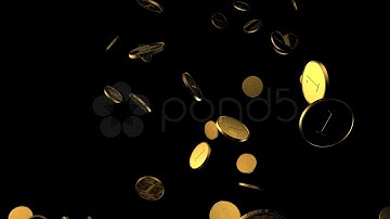 Falling Golden Coins From Heaven In Slow Motion. Stock Footage