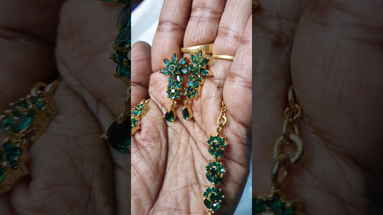 Beautiful dark green AD stone necklace set