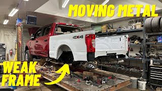 WRECKED F250 SUPERDUTY PULLING THE FRAME & WELDING WORK