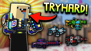 Using All TRYHARD Weapons in Pixel Gun 3D!!