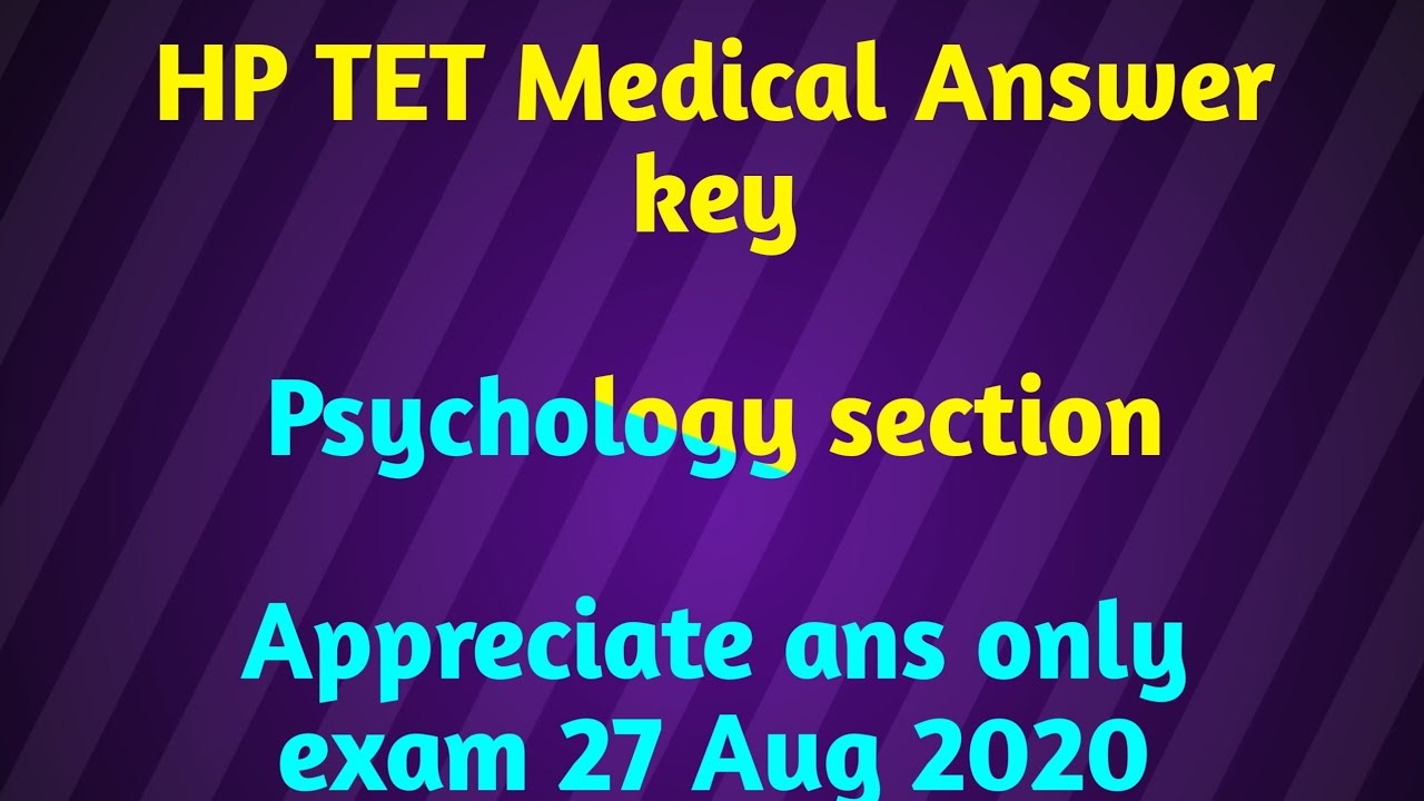 HP TET Medical Answer Key | Psychology section | 27 Aug 2020