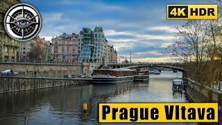 Prague Walking Tour of Winter Vltava River 🇨🇿 Czech Republic 4k HDR ASMR