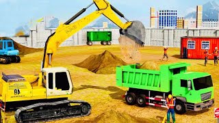 Long Trailer Truck Transporter Excavator | Construction Vehicles Delivery | Android Gameplay