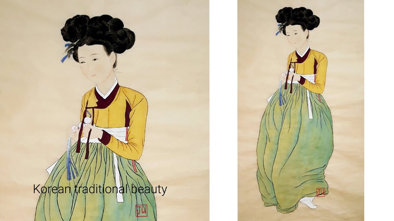 Korean traditional beauty ( K-art 민화 신윤복 - 미인도) - YouTube