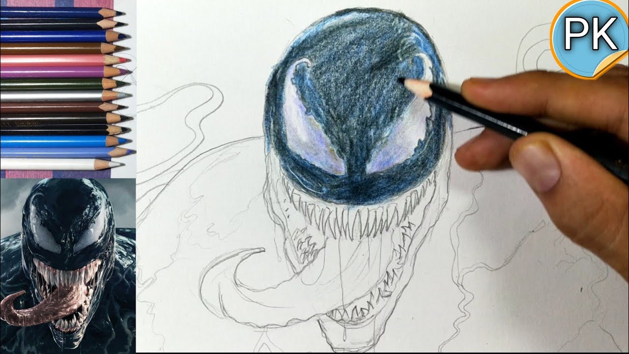 Venom Realistic coloring || With color pencil || how to Color venom ...
