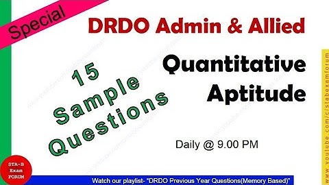 DRDO Admin and Allied | 15 sample questions | Quantitative Aptitude