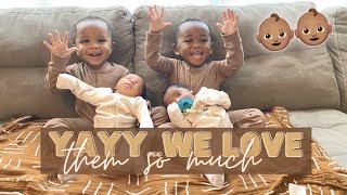 TWIN BIG BROTHERS MEET NEWBORN TWIN SIBLINGS FOR THE FIRST TIME…THEY FALL IN LOVE *cutest reaction*