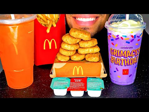 McDonald's Grimace Birthday Chicken Nuggets Fries Purple Milkshake Mukban Eating Sounds Jerry ASMR