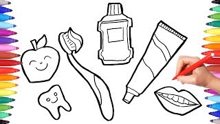 Coloring Book Set Teeth, Smile, Lips Toothbrush, Toothpaste, Mouthwash Learn Colours Painting