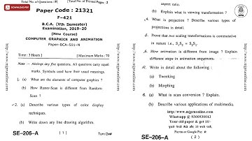 BCA 5TH SEM COMPUTER GRAPHICS AND ANIMATION 2020 | MJPRU