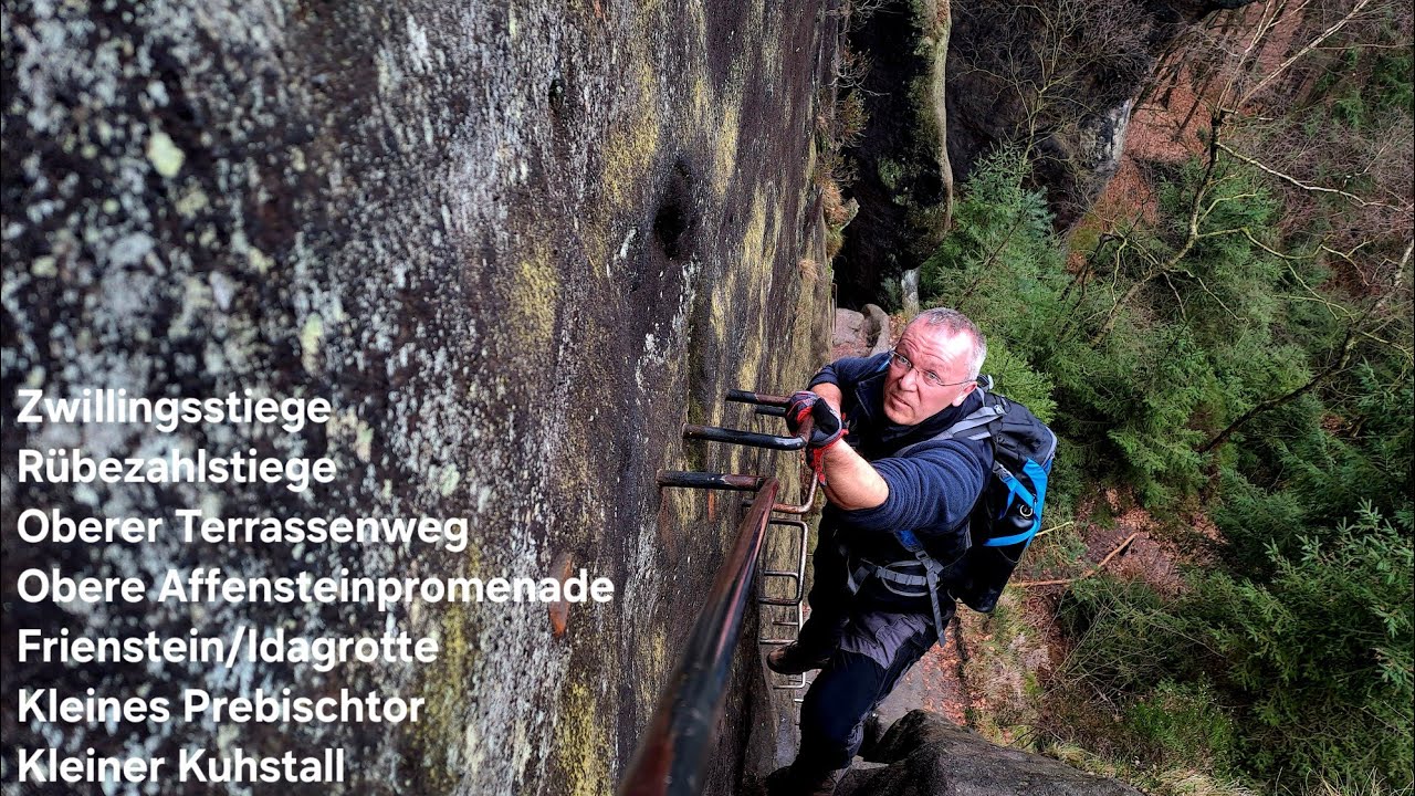 Sächsische Schweiz Wanderung - Zwillingsstiege, Rübezahlstiege, Oberer Terrassenweg und Idagrotte