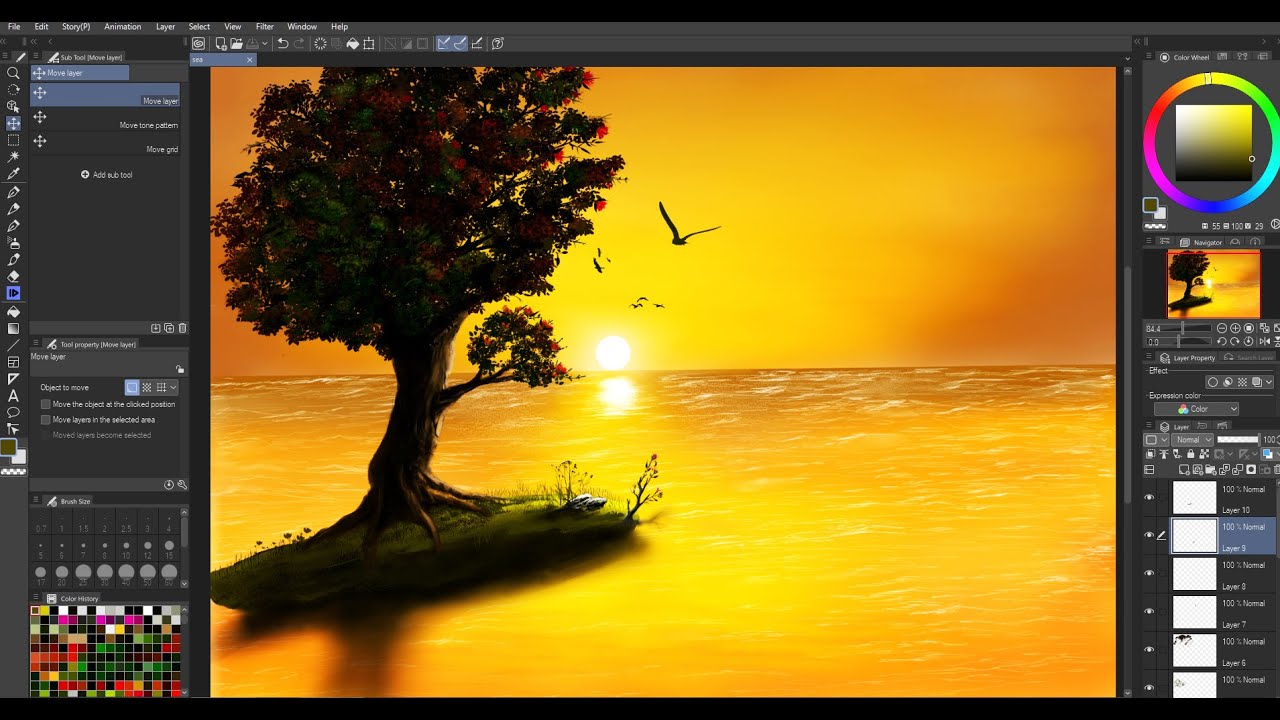 Digital Painting Tutorial Landscape Clip Studio Paint 2021 (Sunrise ...