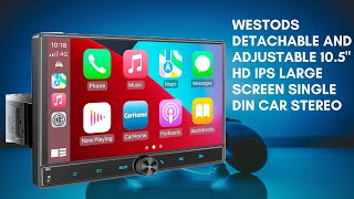 Westods Detachable and Adjustable 10.5" HD IPS Large Screen Single Din Car Stereo - CarPlay