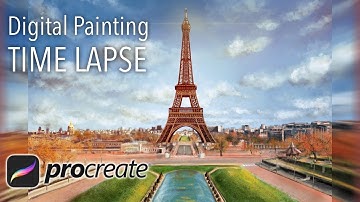 Digital landscape painting time lapse PROCREATE - Draw Eiffel Tower scenery [Paris digital drawing]