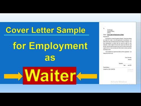 Cover letter for employment as Waiter | Waiter Job Application