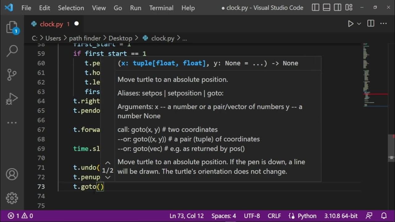 Python Turtle drawing | Create Working Clock using python turtle in VS ...