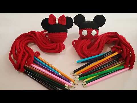 Porta colores a crochet paso a paso, de  mickey y minnie mouse.