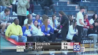 USF womens basketball team tops Goshen, while Cushingberrys 28 points leads the mens team to a