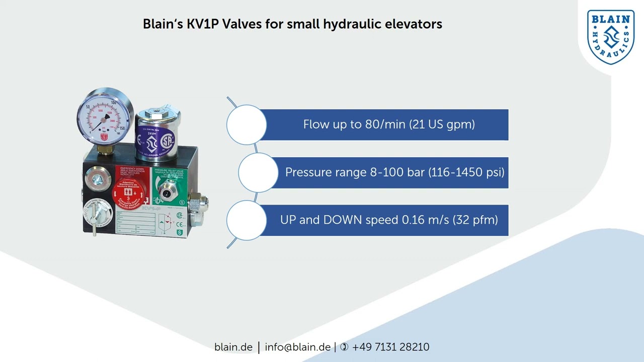 Blain KV1P Valve for small elevators, platform and goods lifts