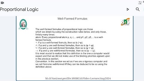 Proportional Logic|Ms.R.Vani|Asst.Prof|CS|Video Lecture Series 5