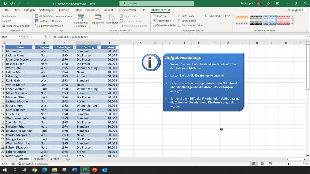 Excel - Tabellenformate Teil 1 - YouTube