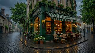 Cozy Rainy Street Jazz 🌧️ Soft Jazz Music in a Warm Book Café for Study and Calm