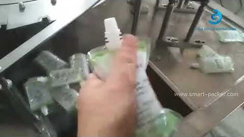 Automatic 4 nozzles rotary premade bag filling capping machine testing video