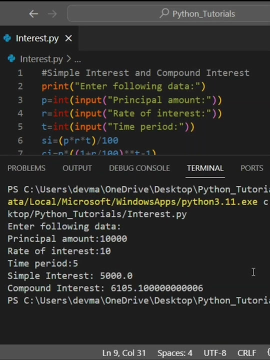 Python program to calculate simple interest and compound interest ...