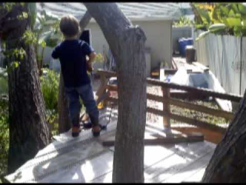 Building a tree fort with Blue Sky song
