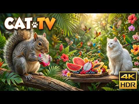 CAT TV 🐦🍎 Colorful Birds Eating Fresh Fruit All Day | 4K HDR