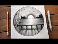 Beautiful Sunset Pencil Drawing | Easy Scenery Drawing for Beginners | Relaxing Art