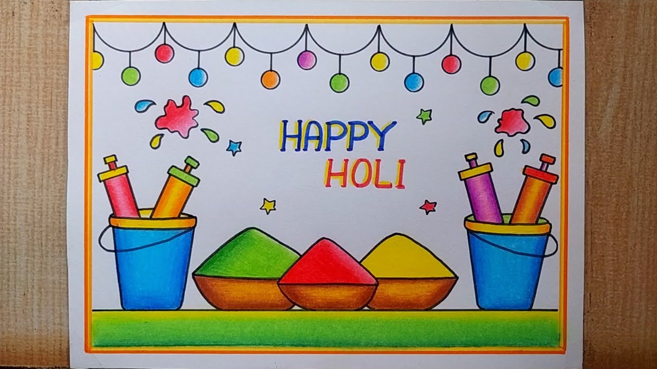Holi drawing easy| Happy Holi poster drawing| Holi festival drawing| Holi special Colours drawing