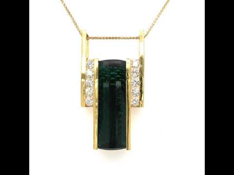 GIA Certified Green Tourmaline and Diamond Pendant Set in 18 Karat Yellow Gold