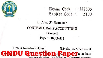 Gndu B.Com 5th Semester Contemporary Accounting Question Paper || Bcom 5th Sem Question Paper 2020