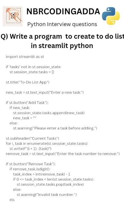 To-do list in python streamlit #nbrcodingadda #programminglanguage # ...