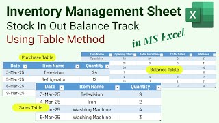 Stock In Out Balance Tracking Sheet Using Tables in Excel (Inventory Management Sheet)
