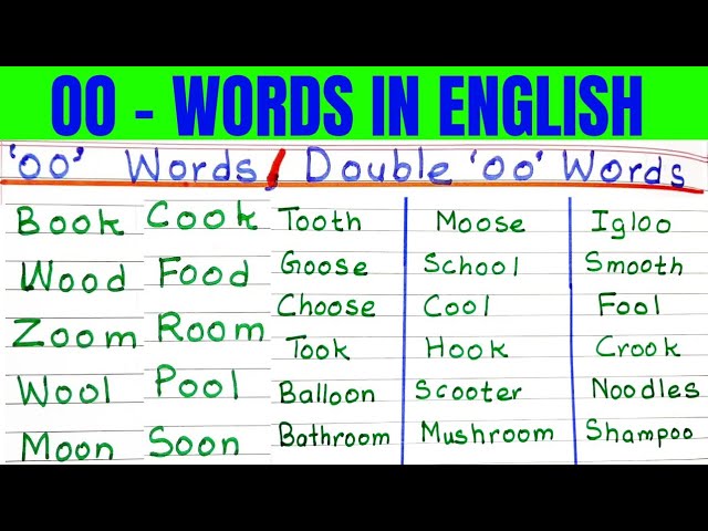 oo words। Double o Sound। oo words in English Phonics। oo words Spelling ।  oo word family 