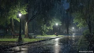 Within 3 minutes you will instantly fall asleep with heavy Rain on the empty street in the park