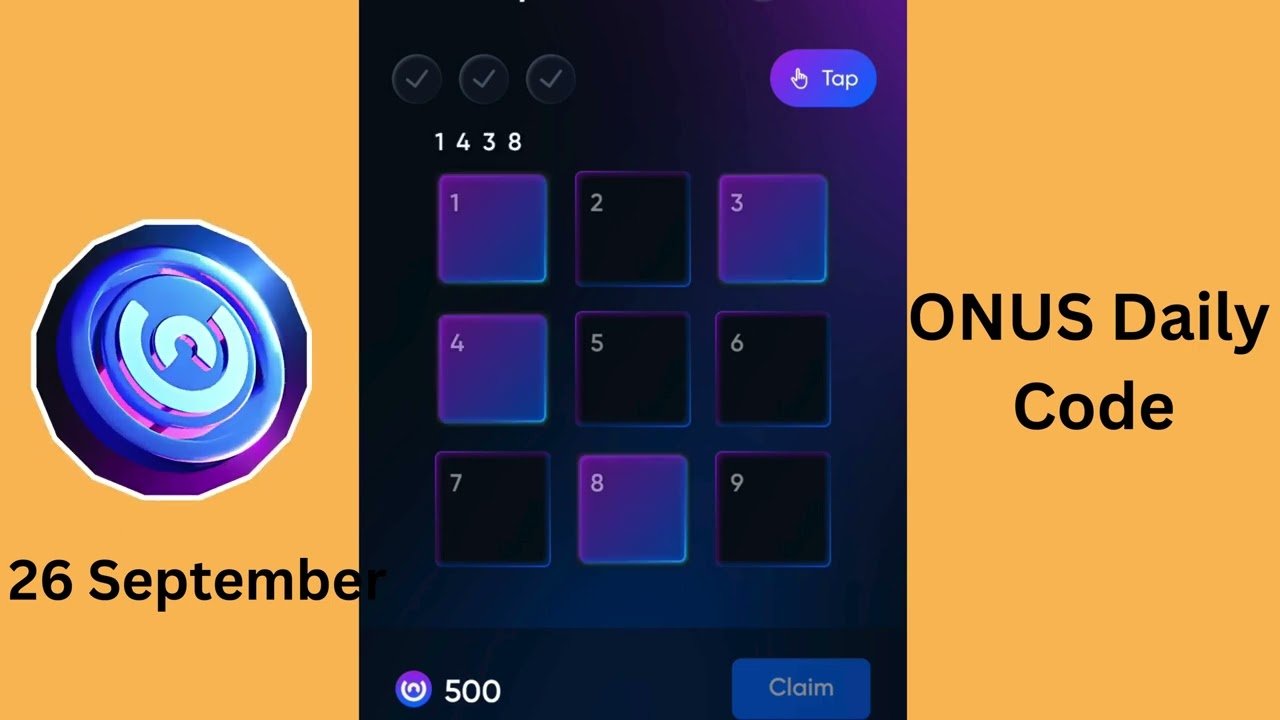 ONUS Daily Code Today 26 September | ONUS Tap Tap Tap Daily Code | ONX Daily Code | $ONX Coin Airdro