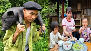 Single mother: Build a good life with grandfather - Grandfather catches pigs to raise | Ly Phuc Binh