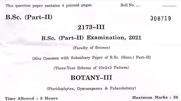 Rajasthan University BSc 2nd year Botany 3rd paper 2021 (Pteridophytes, Gymnosperms & Palaeobotany)
