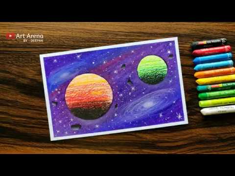 كيفية رسم الكواكب بطريقة سهله باستخدام الوان الشمع أو الباستل