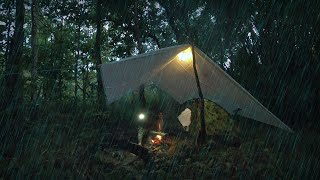 Camping in the rain forest Raining all night until morning Solo Camping North of Thailand