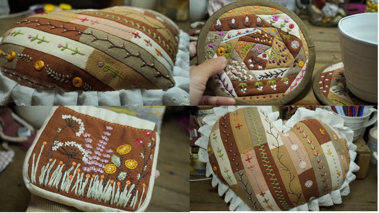 3 Patchwork and Hand Embroidery Ideas from Fabric Scraps: Coaster, Heart Pillow, Wallet