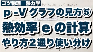 【熱効率eの計算方法のコツ】Wの表し方2通りの使い分け　分母のQは正だけの理由　Qの正負の見分け方　p-Vグラフの見方⑤　コツ物理