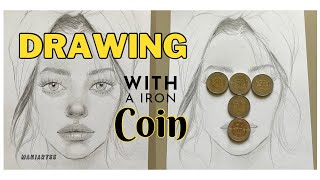 The easiest portrait drawing technique with a iron coin / Easy Portrait Drawing Tutorial