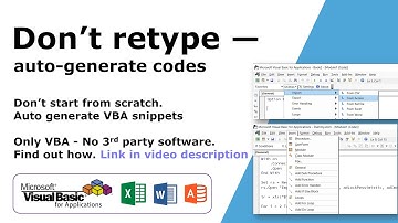 Create custom menu and tools for VBE Editor. Auto VBA Code Generator and Shortcuts